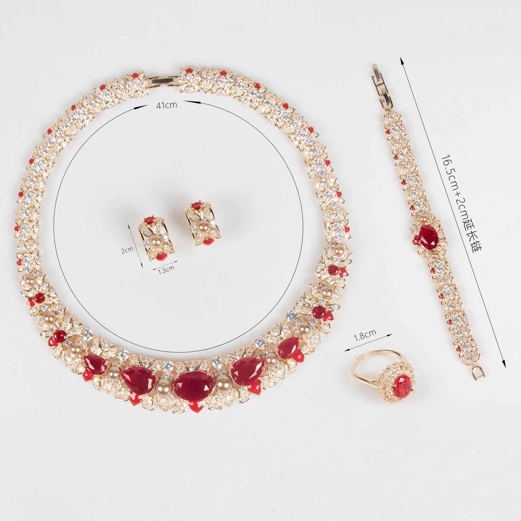 Newest Design 4pcs Jewelry Sets Luxury Bridal Pearl Colorful Zirconia Diamond Gorgeous Necklace Wedding Jewelry Sets