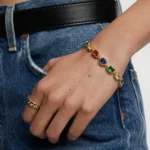 Luxury Gold Plated Geometric Gemstone Bracelet Colorful Zircon Stone Chain Bracelet For Women Fashion Jewelry Gift