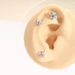 Fashionable Daily Body Jewelry For Wearing Zircon Butterfly Stud Earrings 316 Stainless Steel Piercing Jewelry Cochlear Implant