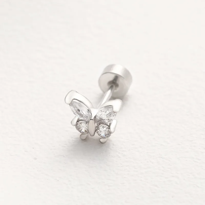 Fashionable Daily Body Jewelry For Wearing Zircon Butterfly Stud Earrings 316 Stainless Steel Piercing Jewelry Cochlear Implant