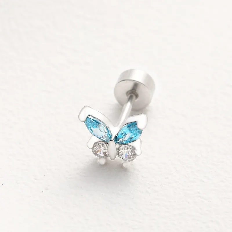 Fashionable Daily Body Jewelry For Wearing Zircon Butterfly Stud Earrings 316 Stainless Steel Piercing Jewelry Cochlear Implant