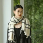 Plaid Striped Scarf Outdoor Fleece Lined Knitted Scarf Turtleneck Collar Cashmere Scarves