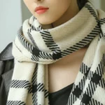 Plaid Striped Scarf Outdoor Fleece Lined Knitted Scarf Turtleneck Collar Cashmere Scarves