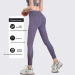 Wholesale Yoga Pants European American Cross-border Peach High-waisted Mesh Patchwork Full-length Spandex/polyester Leggings