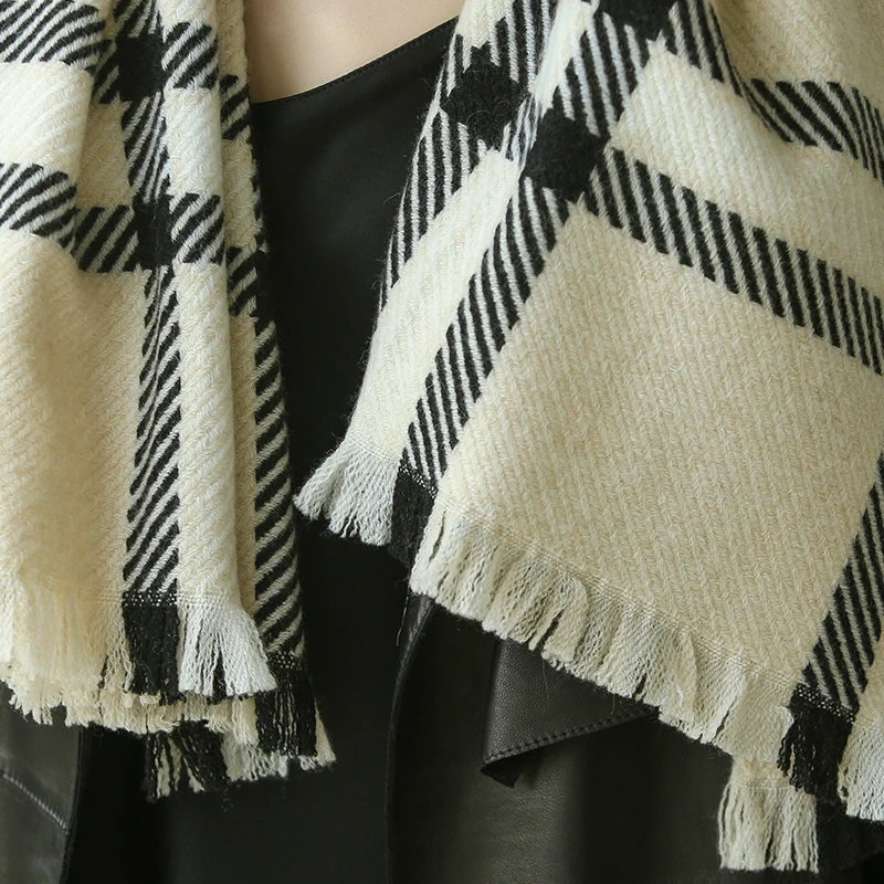 Plaid Striped Scarf Outdoor Fleece Lined Knitted Scarf Turtleneck Collar Cashmere Scarves