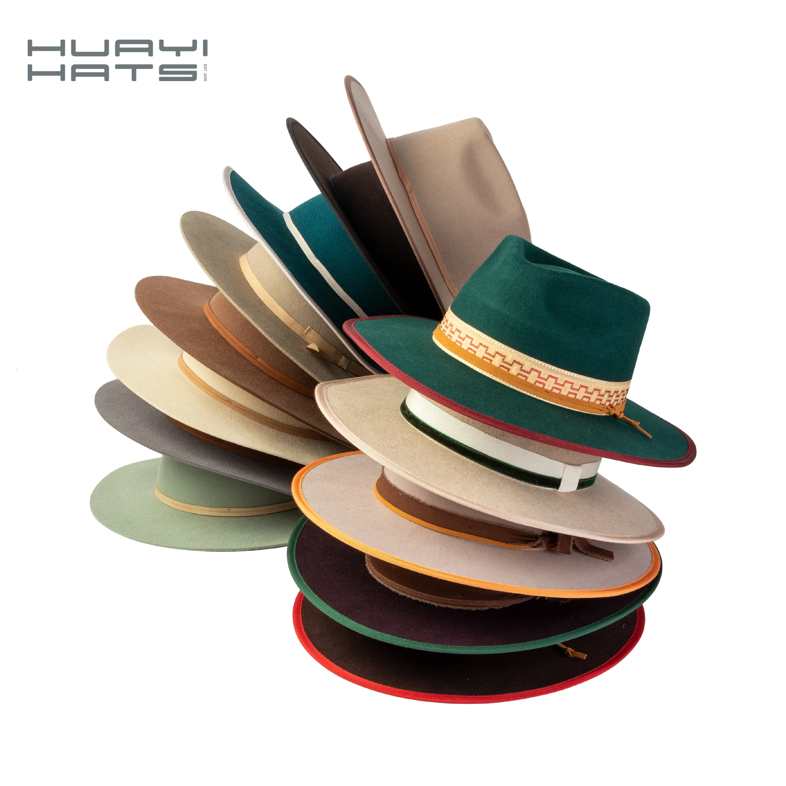 Huayi Hats Fashion Fedora Hats Women Wool Felt Sombrero Blank White Wide Brim Hats