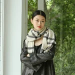 Plaid Striped Scarf Outdoor Fleece Lined Knitted Scarf Turtleneck Collar Cashmere Scarves