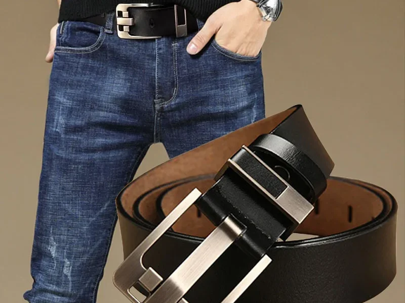 3.8cm Width Black And Brown Color Men's Slide Genuine Cow Leather Buckle Belt